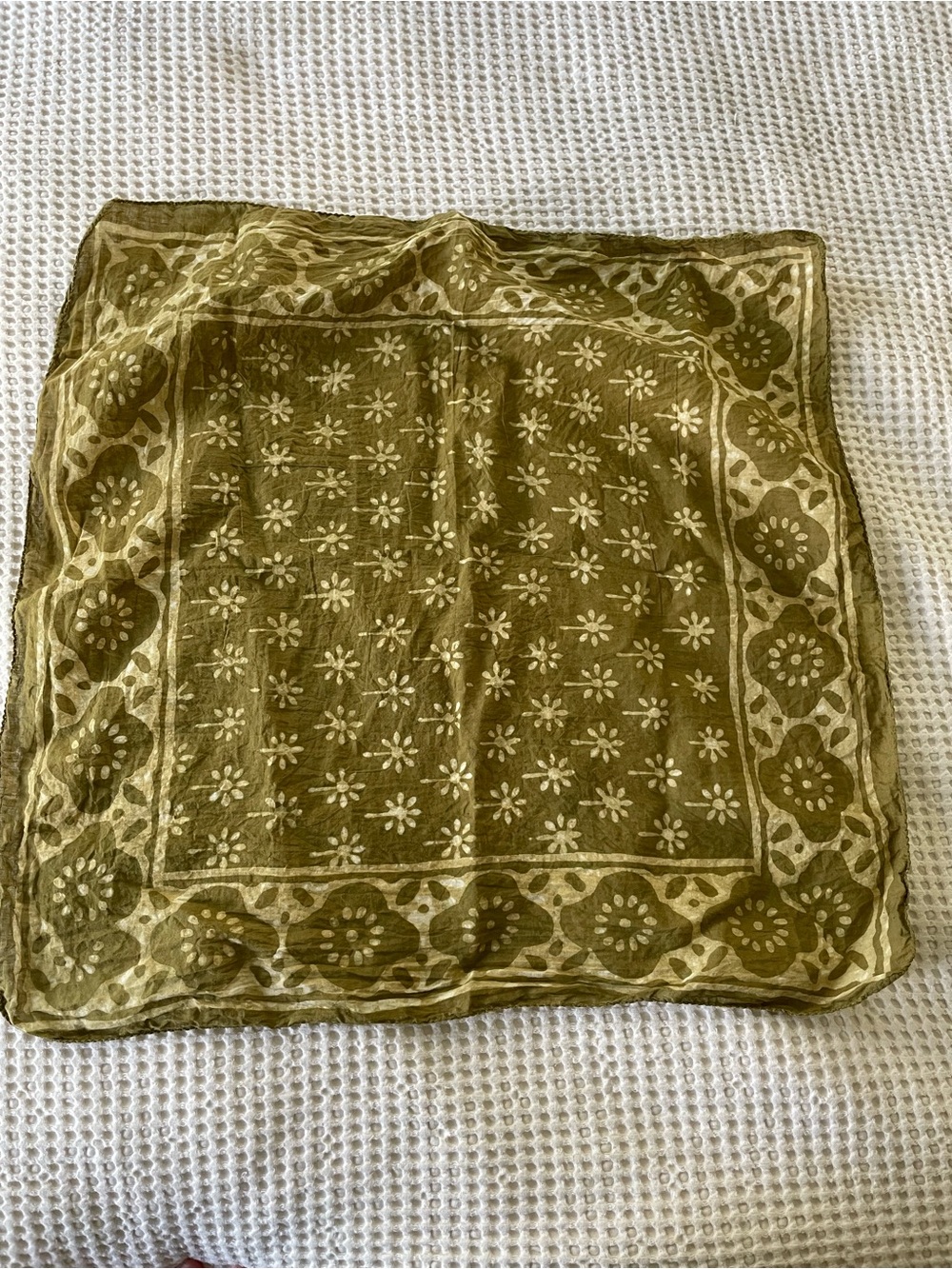 Olive Green Floral Print Decorative Scarf - Unbranded
